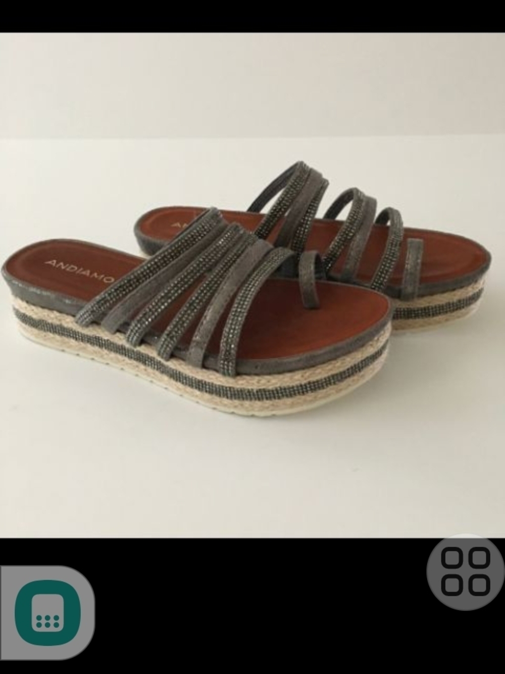 Andiamo Gray Beaded Espadrille Platform Slide Sandal